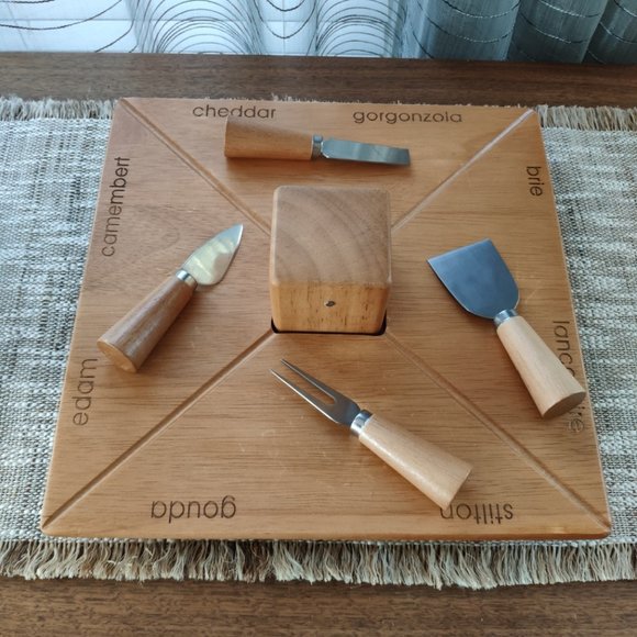 Wooden Lazy Susan Cutting Board Torre and Tagus VTG Cheese Board with Knives 13" - Picture 8 of 13